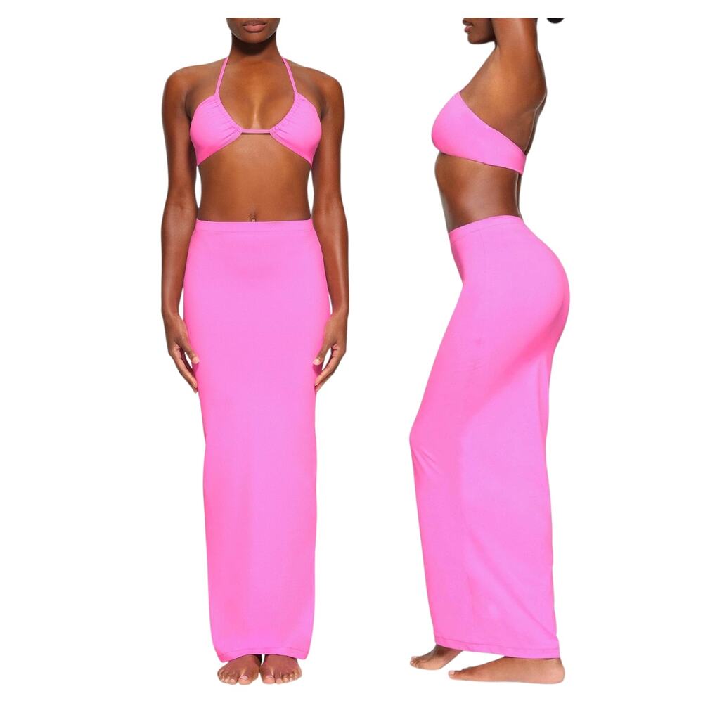 Skims NWT Women’s 'Swim Cut Out Long Tube Skirt' Maxi Stretch, Taffy Pink Small